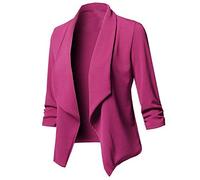 Generisch Chaqueta blazer corta para mujer, elegante, deportiva, corta, festiva, bolero, manga 3/4, chaqueta de traje, chaqueta de negocios, elástica, informal, monocolor, chaqueta ligera, Rosa