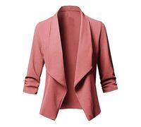 Generisch Chaqueta blazer corta para mujer, elegante, deportiva, corta, festiva, bolero, manga 3/4, chaqueta de traje, chaqueta de negocios, elástica, informal, monocolor, chaqueta ligera, Rosa., XXL