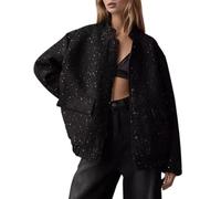 Generisch Chaqueta bomber con purpurina para mujer, chaqueta corta, informal, chaqueta de piloto, elegante cárdigan de fiesta, cárdigan de manga larga, ropa exterior de los años 70 y 80, discoteca