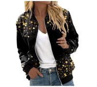 Generisch Chaqueta bomber de lentejuelas para mujer, brillante, metálica, festival, concierto, fiesta, con bolsillos, chaqueta corta, informal, cuello de béisbol, chaqueta, chaqueta de entretiempo