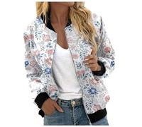 Generisch Chaqueta bomber de manga larga para mujer, parte superior con estampado de flores, cárdigan de gran tamaño, cómoda, transpirable, de secado rápido, elegante, con cremallera, chaqueta de