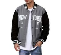 Generisch Chaqueta bomber para hombre, chaqueta de forro polar, chaqueta de béisbol, universitaria, holgada, patchwork, chaqueta de ocio, vintage, carreras, lentejuelas, cremallera, ropa de exterior