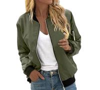 Generisch Chaqueta bomber para mujer, chaqueta corta de entretiempo, chaqueta ligera de otoño con cremallera, monocolor, informal, holgada, deportiva, universitaria, ropa exterior para el día a día
