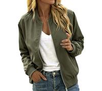 Generisch Chaqueta bomber para mujer, chaqueta ligera de otoño, con cremallera, corta, chaqueta de piloto, chaqueta fina de manga larga, chaqueta de entretiempo, chaqueta universitaria, chaqueta