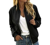 Generisch Chaqueta bomber para mujer, chaqueta ligera de otoño, con cremallera, corta, chaqueta de piloto, chaqueta fina de manga larga, chaqueta de entretiempo, chaqueta universitaria, chaqueta