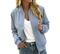 Generisch Chaqueta bomber para mujer, chaqueta ligera de otoño, con cremallera, corta, chaqueta de piloto, chaqueta fina de manga larga, chaqueta de entretiempo, chaqueta universitaria, chaqueta