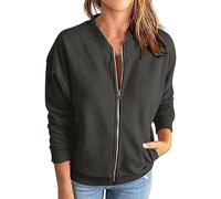 Generisch Chaqueta bomber para mujer, manga larga, cremallera, chaqueta informal, sudadera universitaria, suelta, monocolor, tops con bolsillo, otoño y primavera, chaqueta de piloto, chaqueta
