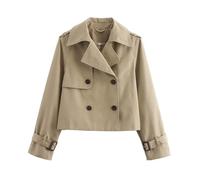 Generisch Chaqueta calefactora casual para mujer, con manga larga, cordón, doble botonadura, gabardina corta, abrigos de transición, caqui, XL