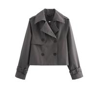 Generisch Chaqueta calefactora casual para mujer, con manga larga, cordón, doble botonadura, gabardina corta, abrigos de transición, gris, M