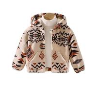 Generisch Chaqueta con capucha con cremallera impresa para niña. Ropa exterior con forro polar suave para niños pequeños, acogedora chaqueta cortavientos para invierno., beige, 4-5 años