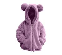 Generisch Chaqueta con capucha de forro polar para bebé, abrigo de algodón, abrigo de invierno cálido con orejas de oso, bonitas chaquetas difusas, ropa de abrigo, mono de barro, morado, 3-4 años