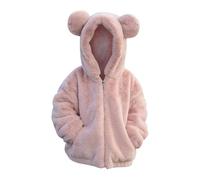 Generisch Chaqueta con capucha de forro polar para bebé, abrigo de algodón, abrigo de invierno cálido con orejas de oso, bonitas chaquetas difusas, ropa de abrigo, mono de barro, Rosa., 11-12 años