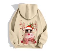 Generisch Chaqueta con capucha para mujer con estampado de renos - Sudadera informal con cremallera y capucha | Acogedora sudadera con cremallera para el Adviento, Style_u01 Beige, XL