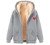 Generisch Chaqueta con capucha para mujer con forro de peluche y diseño de latidos de corazón, cálida chaqueta de invierno con cremallera | Cálida chaqueta con cremallera para días fríos, Style_c06