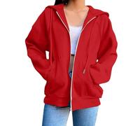 Generisch Chaqueta con capucha para mujer, corte relajado, con cremallera completa y bolsillo canguro dividido, acogedora prenda básica para el tiempo libre para pasear por la noche y fin de semana de