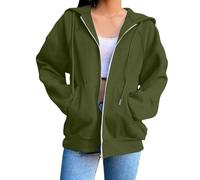 Generisch Chaqueta con capucha para mujer, corte relajado, con cremallera completa y bolsillo canguro dividido, acogedora prenda básica para el tiempo libre para pasear por la noche y fin de semana de