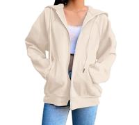 Generisch Chaqueta con capucha para mujer, corte relajado, con cremallera completa y bolsillo canguro dividido, acogedora prenda básica para el tiempo libre para pasear por la noche y fin de semana de