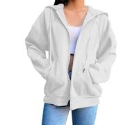 Generisch Chaqueta con capucha para mujer, corte relajado, con cremallera completa y bolsillo canguro dividido, acogedora prenda básica para el tiempo libre para pasear por la noche y fin de semana de