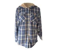 Generisch Chaqueta corta a cuadros de las mujeres manga larga abotonada forro polar abrigo con capucha para mayor calidez, azul, L