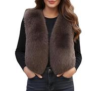 Generisch Chaqueta corta de piel para mujer, a la moda, para el tiempo libre, chaleco de pelo para la calle, elegante, sin mangas, suelto, mullido, chaqueta de invierno, monocolor, suave, abrigo de