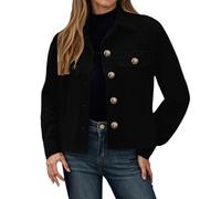 Generisch Chaqueta corta informal con cuello alto y bolsillos dobles, estilo camisa abotonada, para otoño e invierno, Negro , XXL
