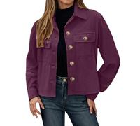 Generisch Chaqueta corta informal con cuello alto y bolsillos dobles, estilo camisa abotonada, para otoño e invierno, morado, M