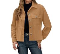 Generisch Chaqueta corta informal con cuello alto y bolsillos dobles, estilo camisa abotonada, para otoño e invierno, dorado, M