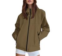 Generisch Chaqueta cortavientos casual suelta de color sólido para mujer, café, L