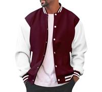 Generisch Chaqueta cortavientos, informal, ajustada, algodón, Letterman, béisbol, bomber, chaqueta urbana, chaqueta clásica universitaria, chaqueta larga para hombre, Vino, XL