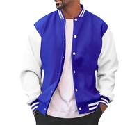 Generisch Chaqueta cortavientos, informal, ajustada, algodón, Letterman, béisbol, bomber, chaqueta urbana, chaqueta clásica universitaria, chaqueta larga para hombre, azul, S