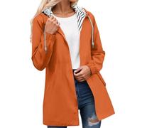 Generisch Chaqueta cortavientos ligera de senderismo para mujer con bolsillos interiores a rayas, abrigo anorak al aire libre para trekking y actividades de ocio (naranja, M)