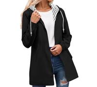 Generisch Chaqueta cortavientos ligera de senderismo para mujer con bolsillos interiores a rayas, abrigo anorak para exteriores, para trekking y actividades de ocio (negro, XXXL)