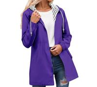 Generisch Chaqueta cortavientos ligera para mujer, con bolsillos interiores a rayas, abrigo anorak para exteriores, para senderismo, actividades de ocio, morado, L