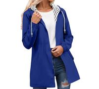 Generisch Chaqueta cortavientos ligera para mujer con bolsillos interiores a rayas, abrigo anorak para exteriores, para senderismo, actividades de ocio (azul, XXXXL)