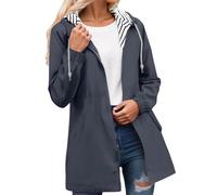 Generisch Chaqueta cortavientos ligera para mujer, con bolsillos interiores a rayas, anorak para exteriores, para senderismo, actividades de ocio (gris oscuro, XXXXXL)