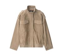 Generisch Chaqueta de ante para mujer, estilo retro, para el tiempo libre, para la calle, monocolor, para moto, con bolsillos, chaqueta deportiva para exteriores, chaqueta de piel, caqui, S