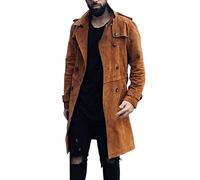 Generisch Chaqueta de ante retro de invierno 2026 para hombre gabardina de longitud media abrigo cruzado, marrón, L