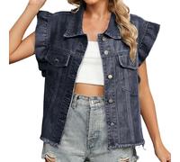 Generisch Chaqueta de camisa de manga larga para mujer, elegante, vintage, informal, chaqueta vaquera, chaqueta vaquera, chaqueta de verano lavada, informal, moderna, elástica, tallas grandes, O negro