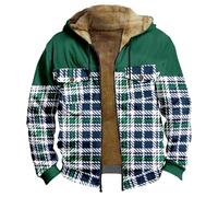 Generisch Chaqueta de camisa gruesa para hombre, forro de felpa a cuadros, para tiempo libre, con forro polar, sudadera con capucha, chaqueta de invierno, camisa térmica con capucha, forro polar de
