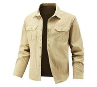 Generisch Chaqueta de camisa para hombre de secado rápido, monocolor, chaqueta cargo de doble bolsillo, cuello alto, camisa de trabajo, agradable, práctica, camisa funcional ajustada, camisa para