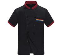 Generisch Chaqueta de cocinero para hombre, botones de presión, manga corta, ropa de cocina, tallas grandes, para restaurante, chef, chaqueta de panadero, uniforme, fina, ligera, transpirable, camisas