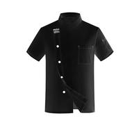 Generisch Chaqueta de cocinero Unisex Ropa de Cocina Hotel con Mangas Largas Botones Rojos Contrastantes Hombres Mujeres Ropa de Trabajo Clásica Para Cocina Gastronomía, Negro , M