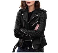 Generisch - Chaqueta de cuero sintético de moda de moda de manga larga con cremallera equipada abrigo de piel sintética chaqueta corta abrigo fino mujer invierno plumón