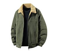 Generisch Chaqueta de entretiempo para hombre de pana con cuello sherpa, chaqueta forrada de aspecto robusto, chaqueta clásica para otoño e invierno, Style_r03 Verde, M