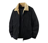 Generisch Chaqueta de entretiempo para hombre de pana con cuello sherpa, chaqueta forrada de aspecto robusto, chaqueta clásica para otoño e invierno, Style_r01 Negro, M