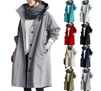 Generisch - Chaqueta de entretiempo para mujer, larga, impermeable, con forro, chaqueta de lluvia, trench impermeable, para otoño, chaqueta outdoor, 100% impermeable, chaqueta softshell, elegante