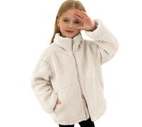 Generisch Chaqueta de forro polar con cremallera doble para niños, beige, 9-10 años