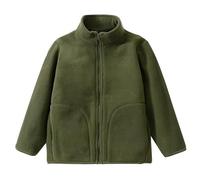 Generisch Chaqueta de forro polar con cuello alto con cremallera para niños y niñas, parte superior cálida, para la escuela, invierno, temporada, Verde militar., 6-7 años
