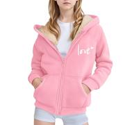 Generisch Chaqueta de forro polar de invierno con capucha para niñas con estampado, cremallera, ropa exterior acogedora para juegos activos y excursiones de ocio, Rosa., 160