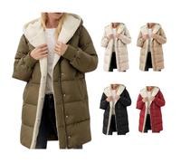Generisch Chaqueta de forro polar larga para mujer, abrigo de invierno largo y cálido, elegante chaqueta de invierno con cremallera, capucha, tallas grandes, informal, cómoda, gruesa, chaqueta de